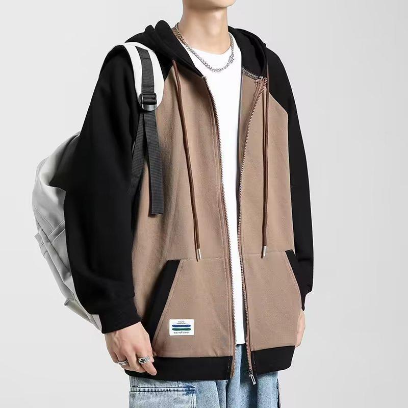 2023 New Jacket Men's American Style Spring And Autumn Hooded Fashion Sweatshirt Loose Casual Two-color Splicing Jacket For Men