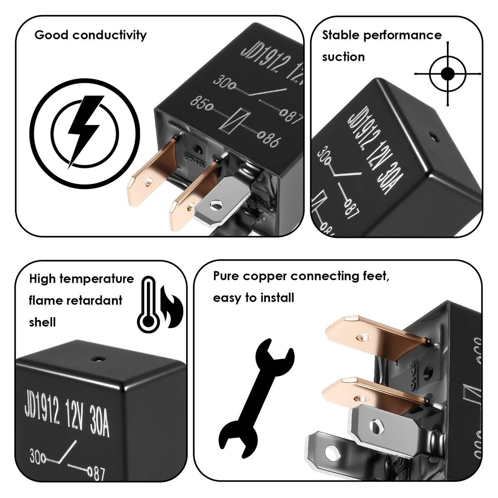 12VDC 30A 4-Pin Automotive Relay Fixes Fuel Pump Cooling Fan and Errors for Automobile Motorcycle Spdt Multi-Purpose Starter Re
