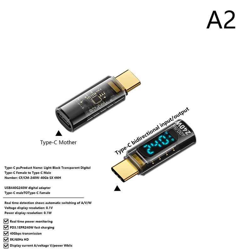 1Pc Digital Led Display Pd240W Usb4.0 40Gbps Type C To C Otg Adapter Converter 8K@60Hz 5A Fast Charging Cable For Laptop