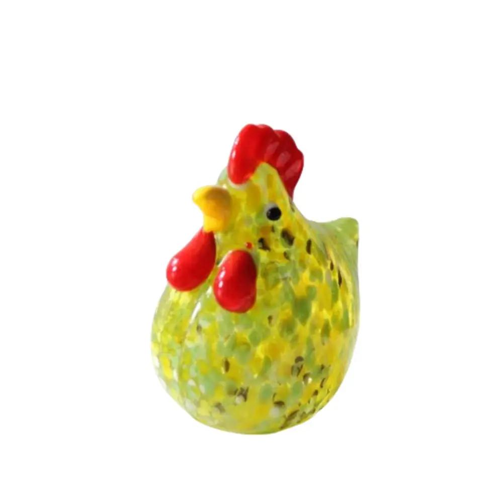 Small Hand Blown Glass Chicken Figurines Mini Home Decor Crystal Rooster Statues Crafts Smooth Surface Cock Miniatures Desktop
