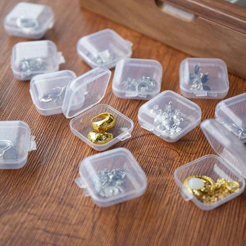 10PCSClear Jewelry Storage Box Portable Earplug Pill Storage Case Jewelry Beads Container Lid Multipurpose Organizer for Hardware Small Craft Gadgets