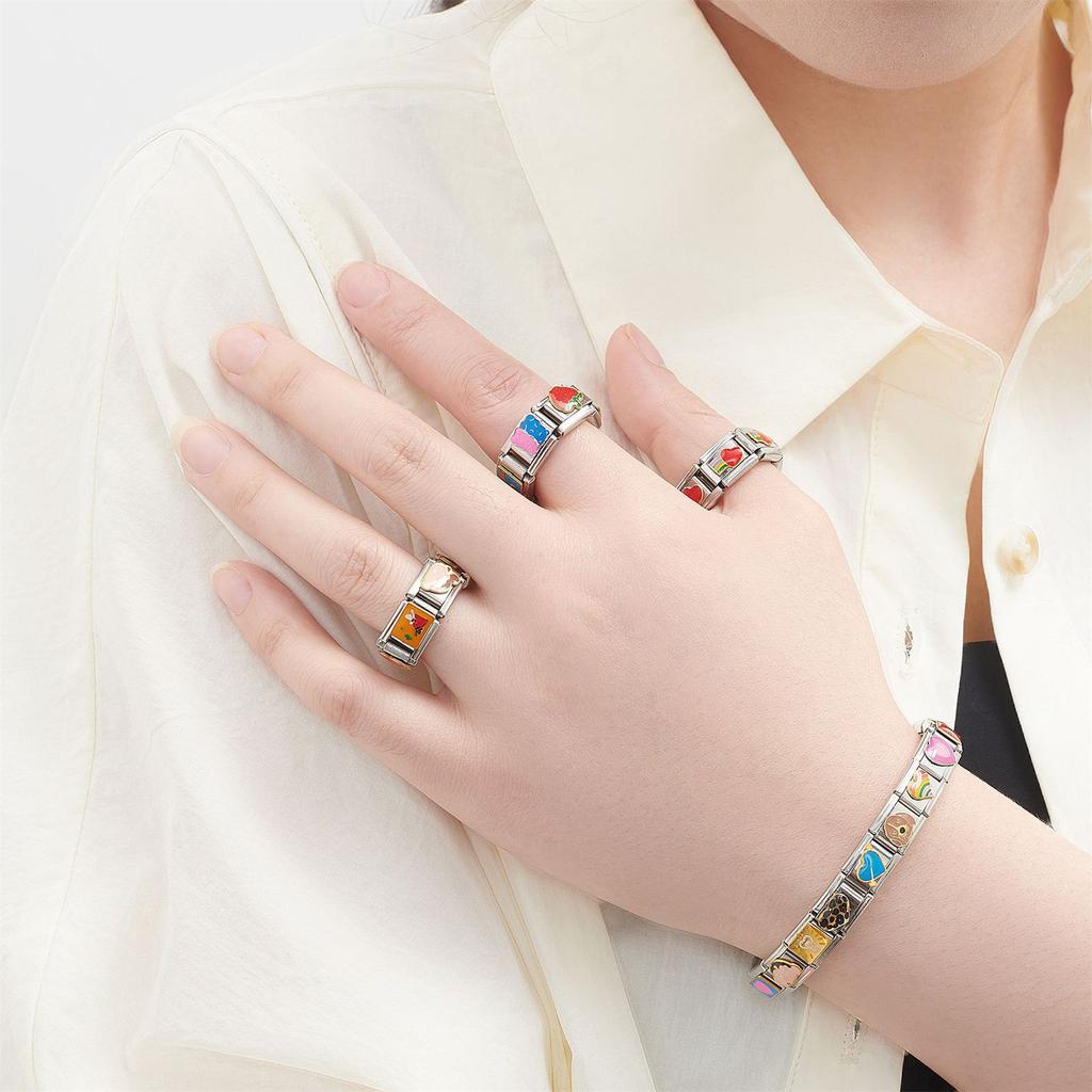 9Pcs Italian Charm Link Beads Stainless Steel Blank Jewelry Finding Jewelry Accessories Suitable for Bracelet Making