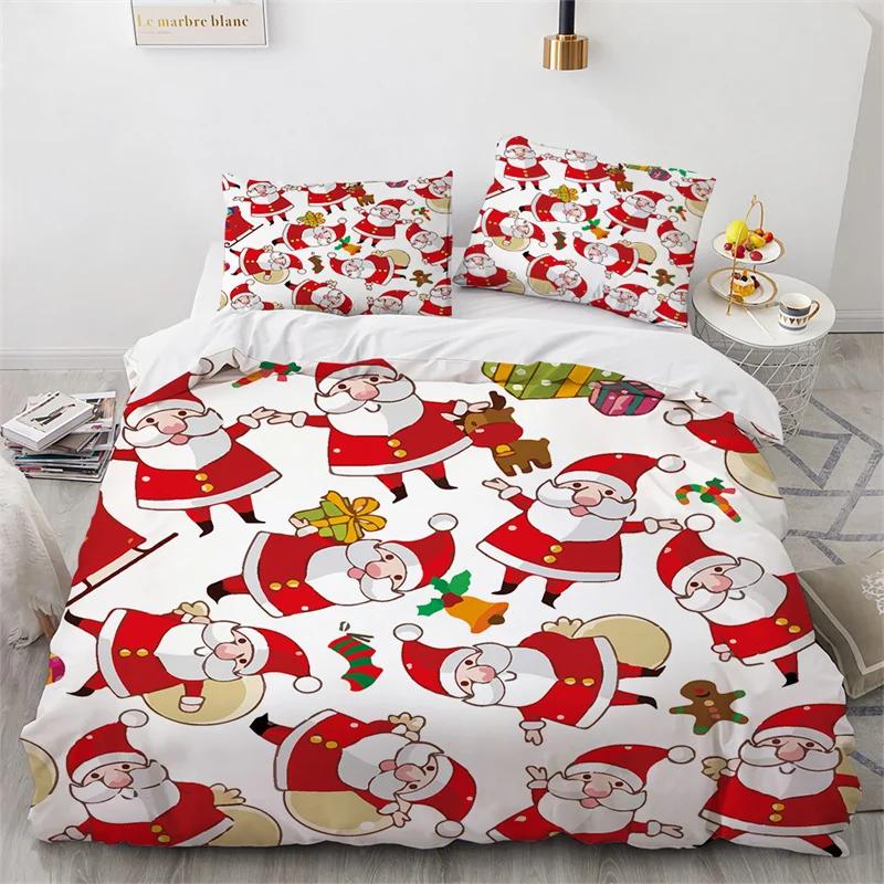 Cat Merry Christmas Santa Claus Bedding Set Boys Girls Twin Queen Size Duvet Cover Pillowcase Bed Kids Adult Home Textileextile