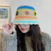 Japanese hollow knitted basin hat autumn and winter sweet dopamine wool hat women's colored flower bucket hat