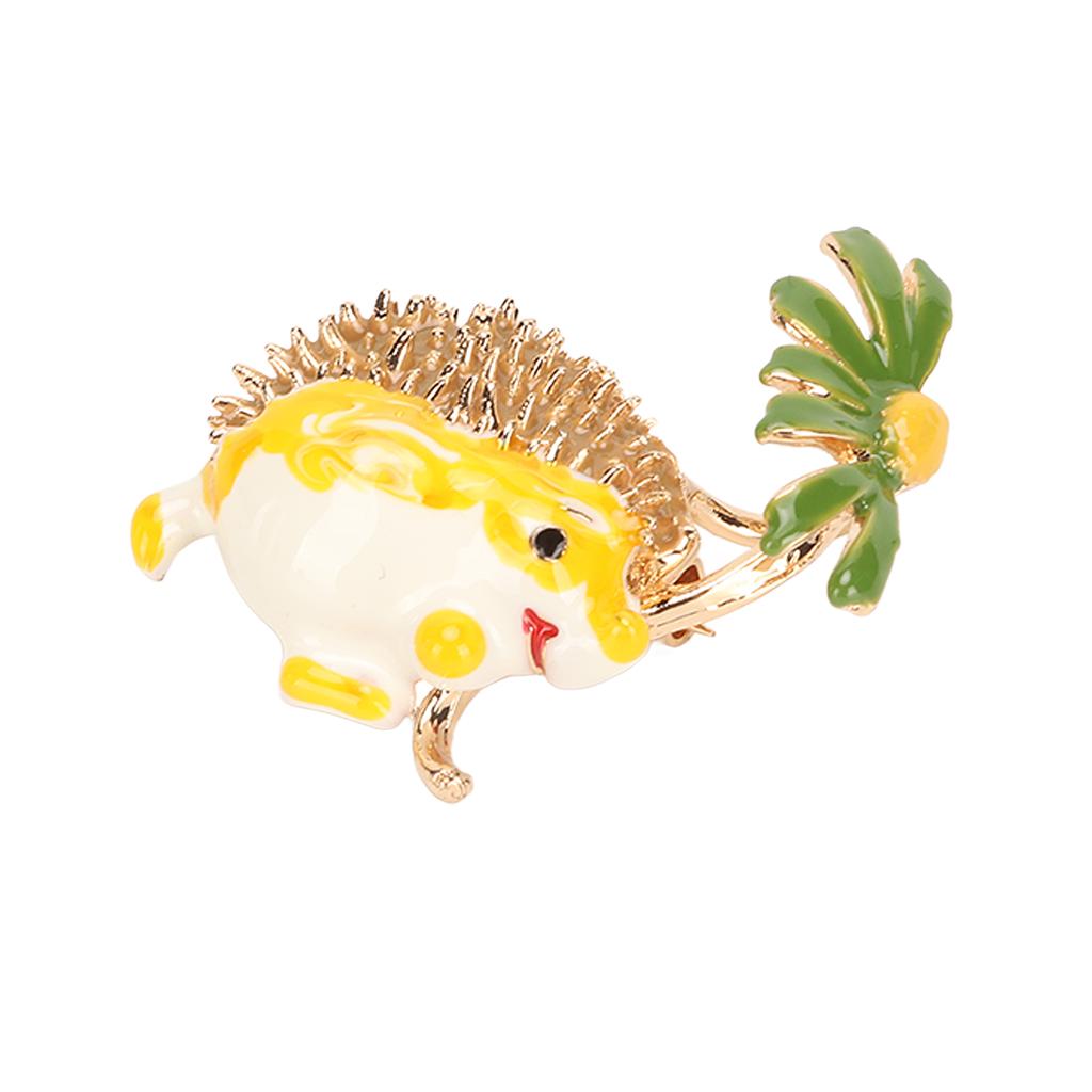 Cute Cartoon Hedgehog Flower Brooch Pin Men Women Yellow Green Alloy Enamel Exquisite Animal Brooch Jewelry