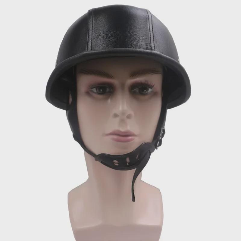 ZR-307 Cuir Noir M35 Casque Demi-Jet Moto Rétro