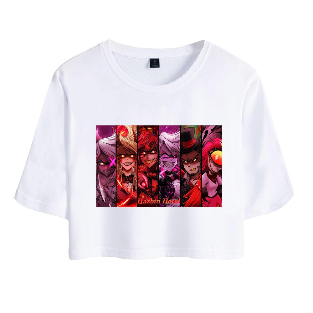 Módní Dámské Sexy Hazbin Hotel Grafický potisk Krátký rukáv Crop Top Legrační trička Hipster Cool Tops s výstřihem do O
