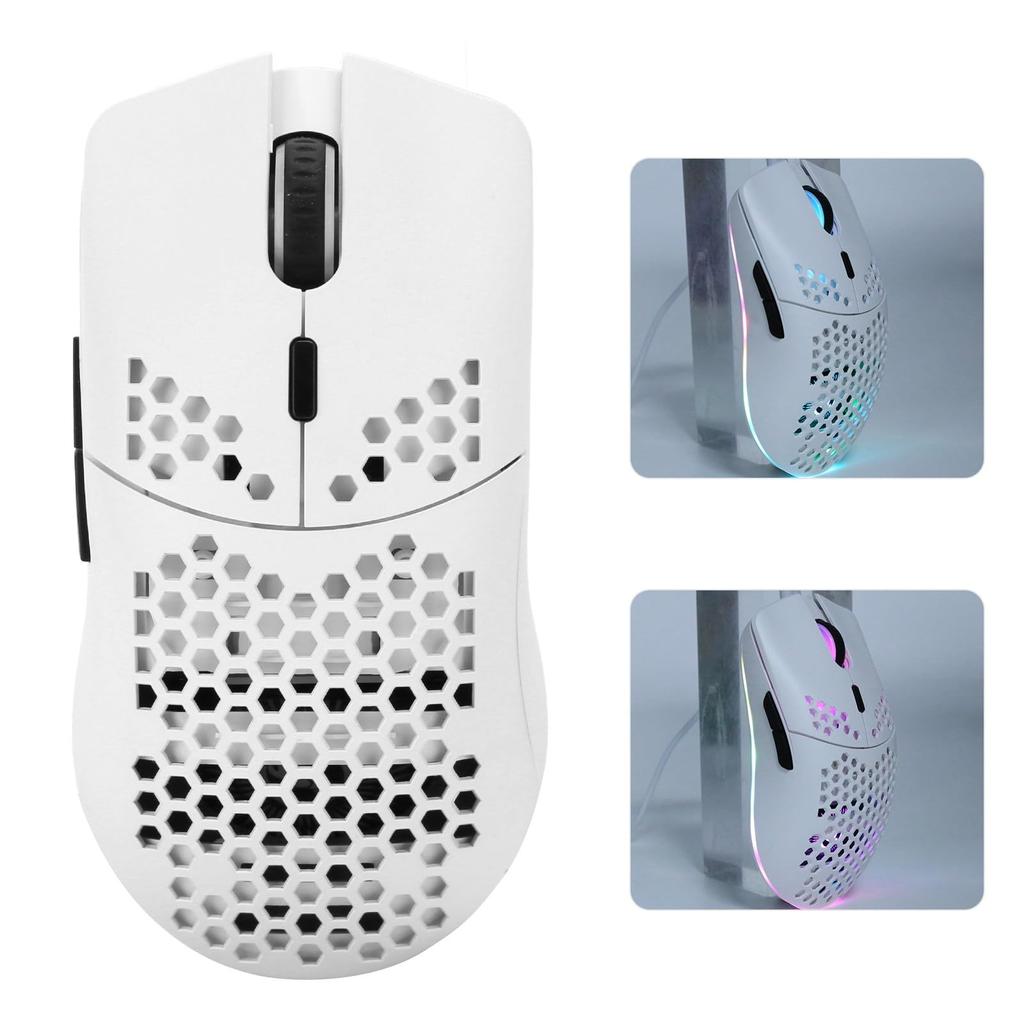Wireless Gaming HXSJT66 Computer Gaming Mouse with 6 RGB Backlight Modes and 4 Adjustable DPI Levels for PC Laptop Mouse, 2.4GHz (White)