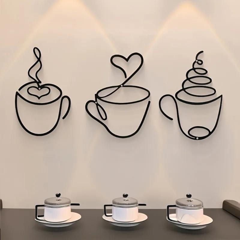 3pcs of Creative Coffee Wall Hangings, Coffee Shop Decorations, Home Crafts,Interior Wall Decorations,High Quality Carbon Steel