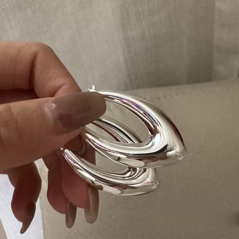 

BF CLUB 925 Sterling Silver Earrings For Women Trendy Simple Oval Earring Jewelry Prevent Allergy Party Accessories
