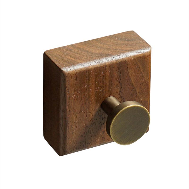 Drewno Orzechowe Mosiężny Haczyk Wiszący na Ścianie Wieszak na Klucze do Drzwi Łazienkowy Wieszak na Płaszcze i Kapelusze Samoprzylepny Haczyk Akcesorium Kuchenne Organizacja Dekoracja