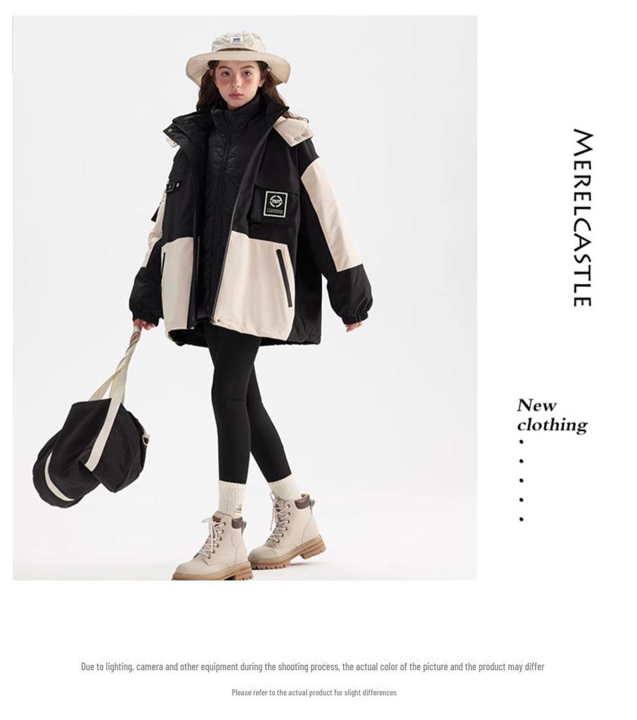 2024 Girls' 3-in-1 Winter Down Jacket - Windproof & Waterproof with Detachable Layers for Big Kids