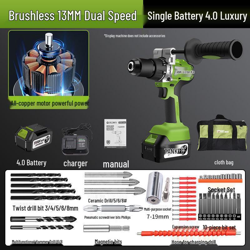 Rechargeable Brushless Electric Hand Drill & Screwdriver with Lithium Battery