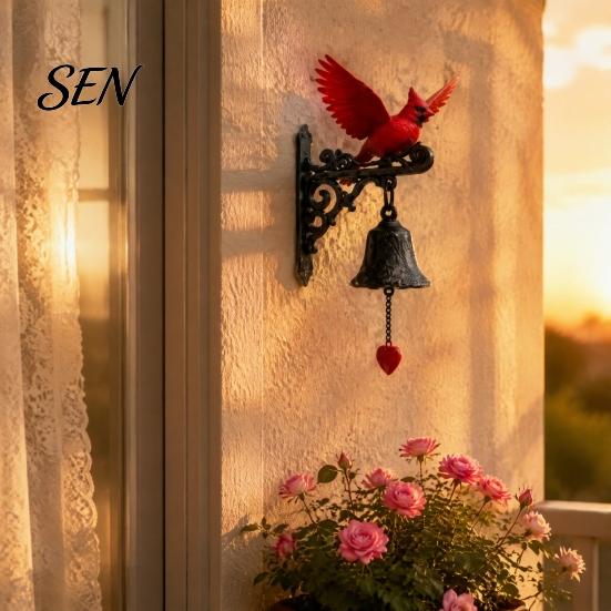 Decorative Accent for Office Red Bird Wall Mounted Doorbell, Resin Garden Hanging Bell, Outdoor Doorbell Home Weatherproof Ornament Farmhouse