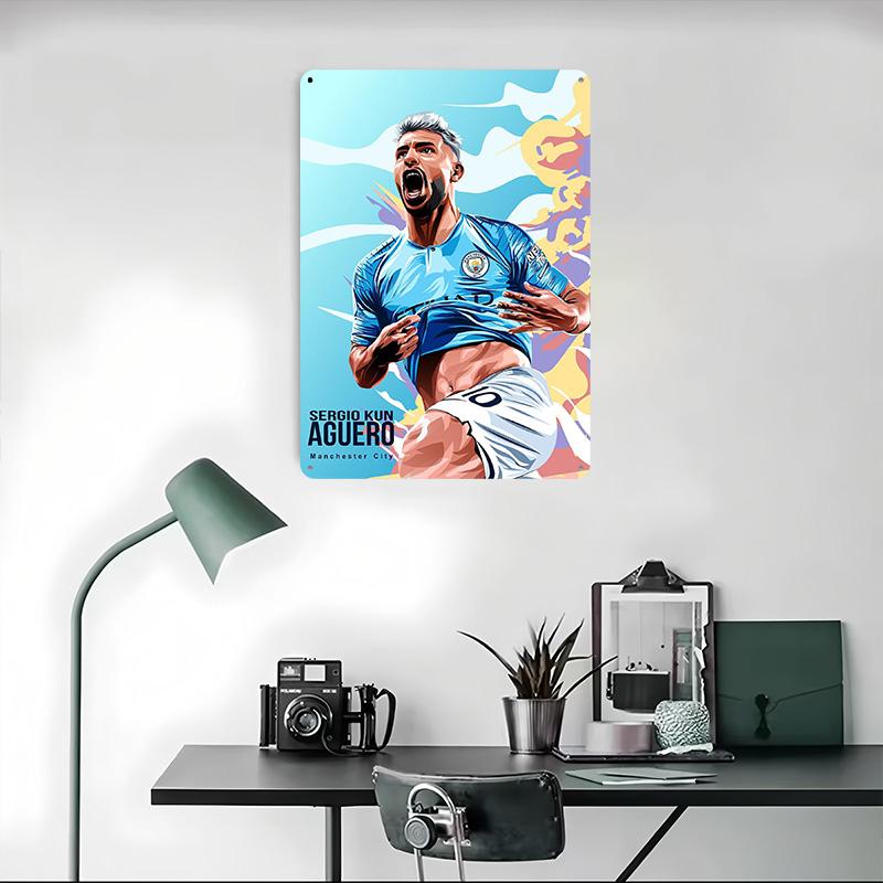 Sergio Kun Aguero Printed Poster Customized Wall Art Retro Vintage Metal Tin Signs for Room Bedroom Decoration Aesthetic House