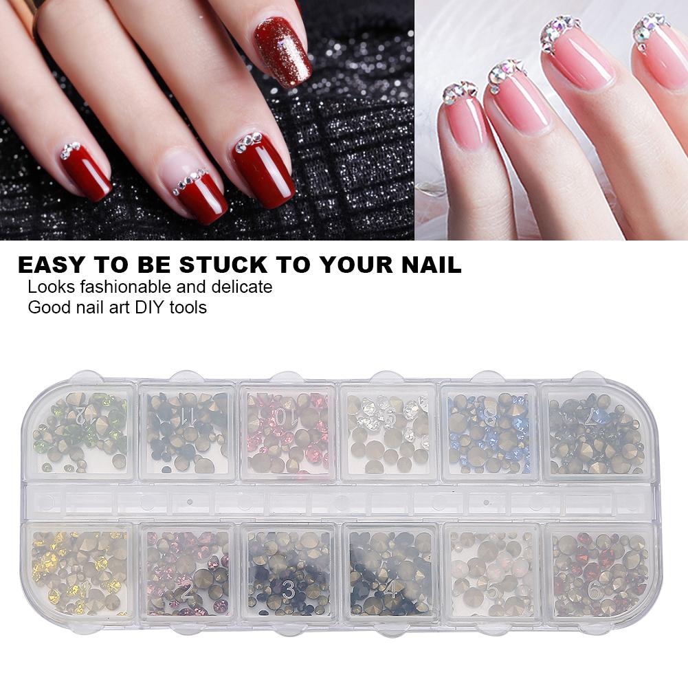 12 Grids Nail Art Rhinestones DIY Nail Decoration Glitter Rhinestones Manicure Tool