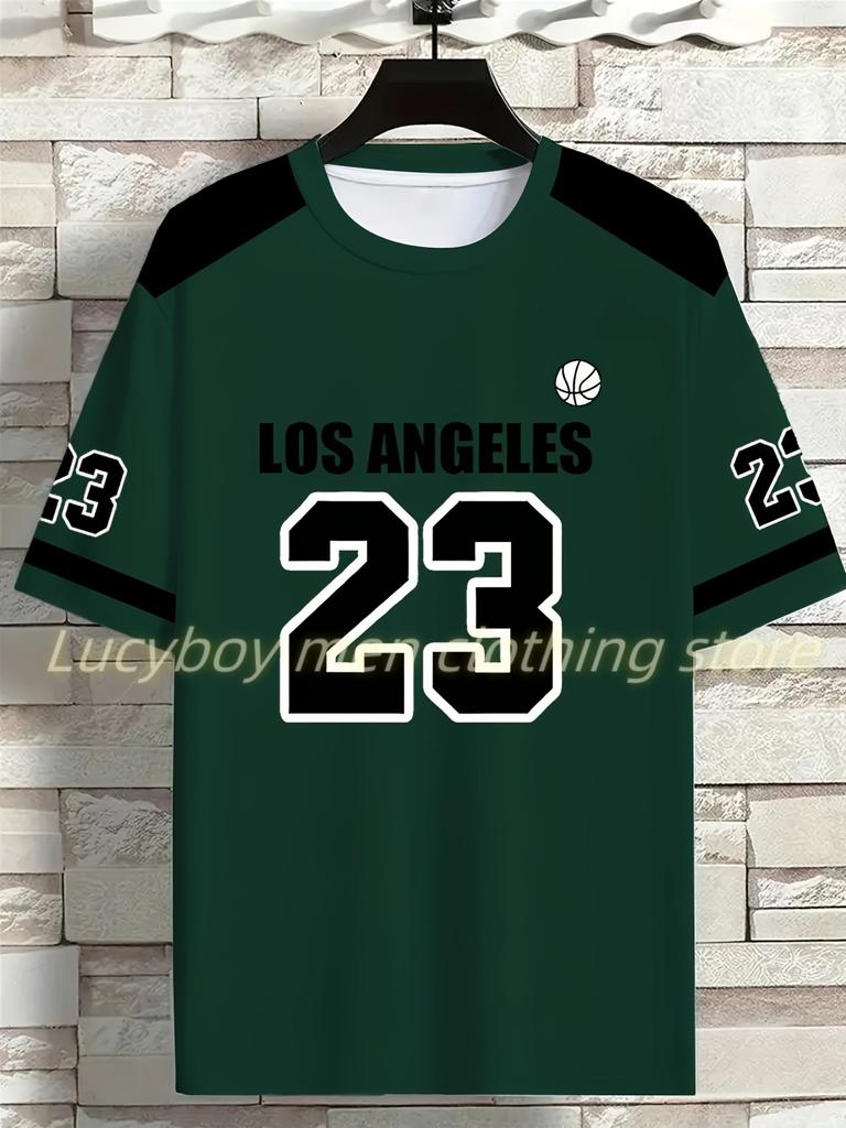 Number23 Los Angeles Nadruk Męska Koszulka Mężczyzna Krótki Rękaw Odzież Sportowa Koszulka Piłkarska Vintage Oversize 5 kolorów Koszulki Odzież Męska
