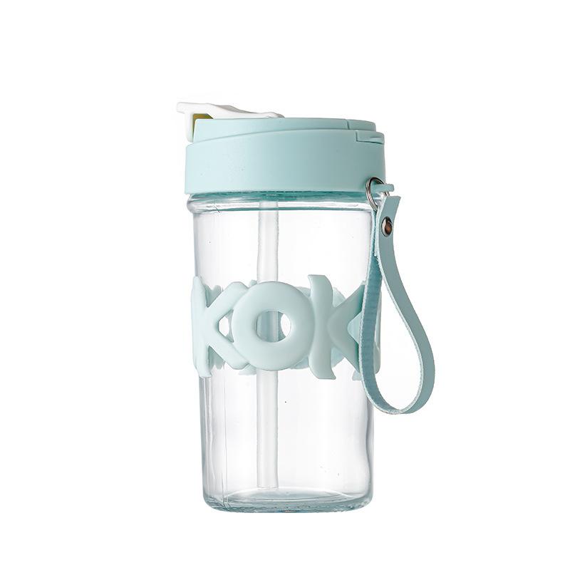 New Insulated Double Drinking Cup with Lid 420ml Portable Handle for Girls, Student Office, Rope Carrying Glass Cup