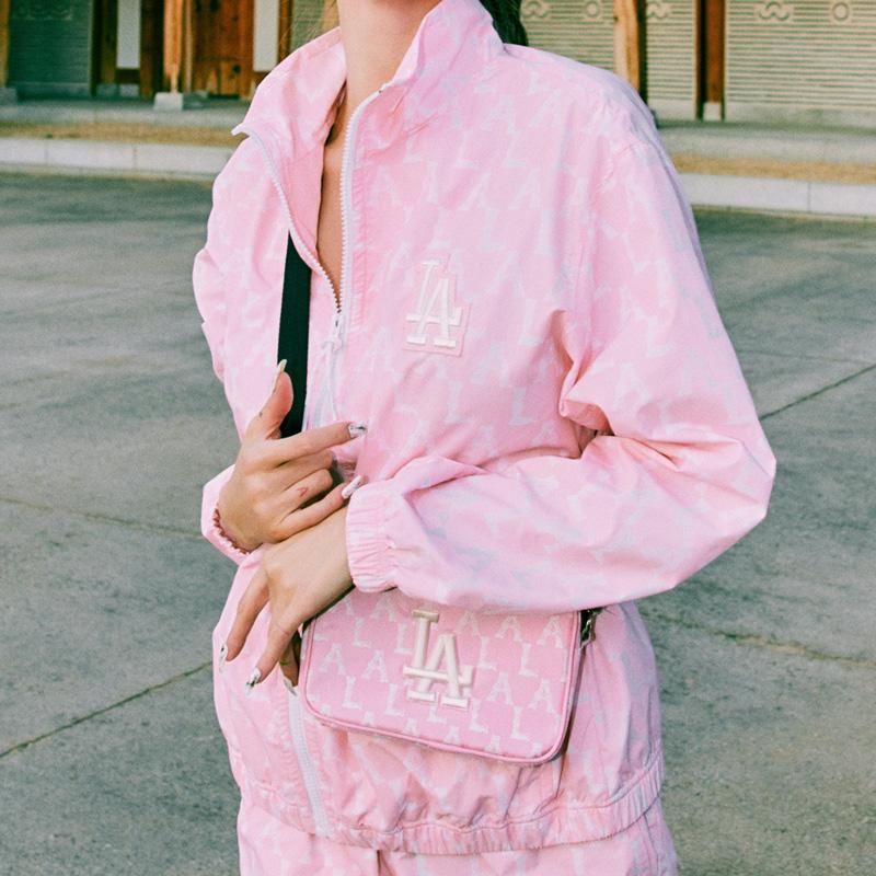 New MLB Monogram Collection Nylon Fabric Shoulder Bag, Crossbody Bag Regular Unisex Cherry Blossom Pink 32BGDR111-07P