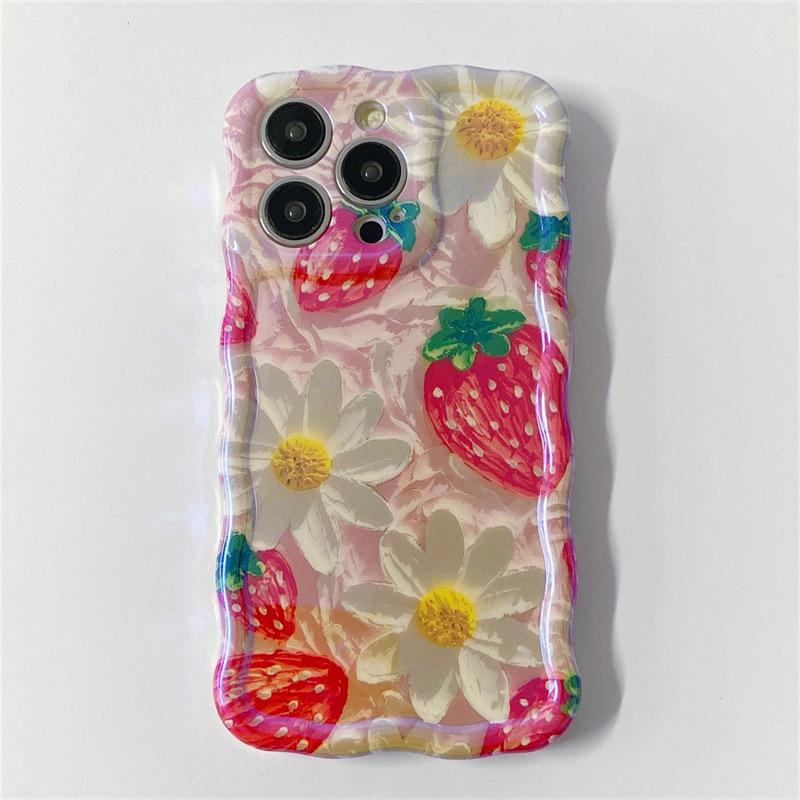 16e Oil Painting Flowers Phone Case for Apple 11, 13, 14, 15promax - Blue, Summer Fruits, Silicone