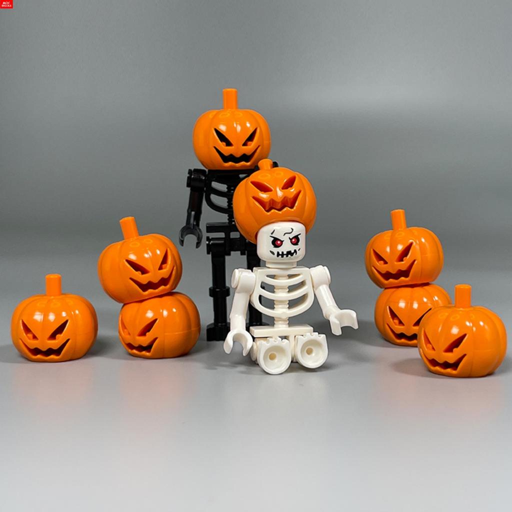 MOC Bausteine Halloween Kürbis Skorpion Zombie Gesicht Kopfbedeckung Skelett Geist Blut Grab DIY Bausteine Jungen Spielzeug