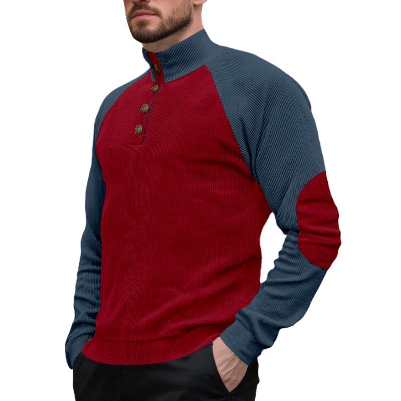 Spring and Autumn Men's Outdoor Raglan Sleeve Casual Stand Collar Loose Corduroy Long Sleeve Sweatshirt