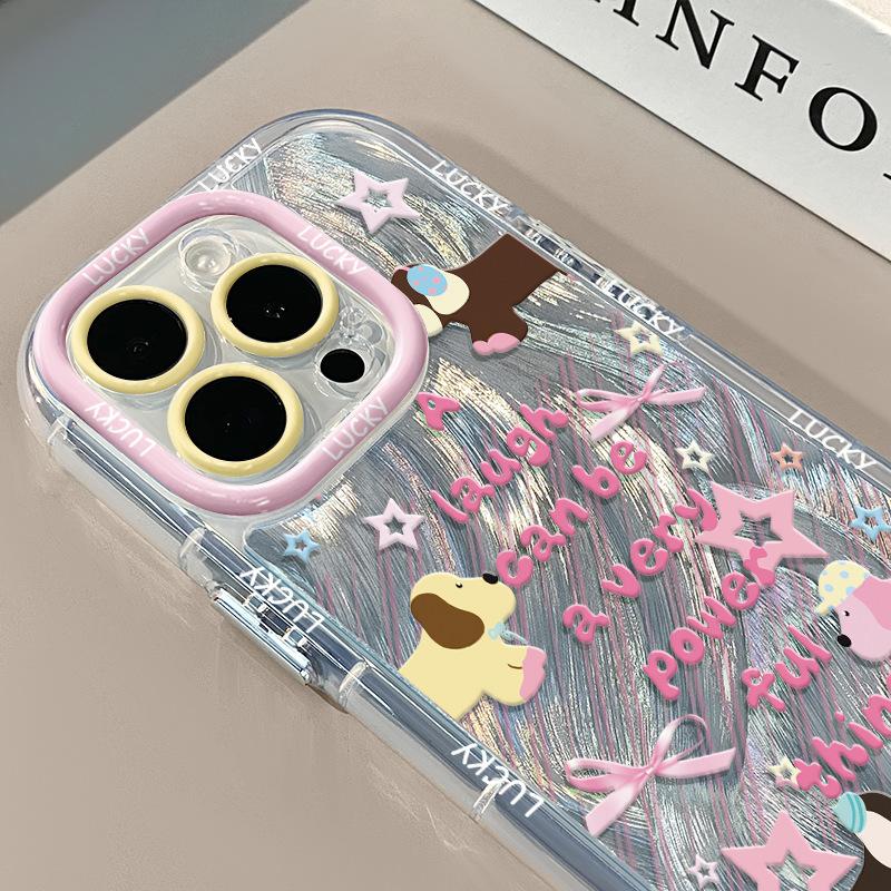 Star Dachshund Puppy for IPhone16 Promax Mobile Phone Case for Apple 15 Feather Yarn Cream All-inclusive 11 Ultra-thin