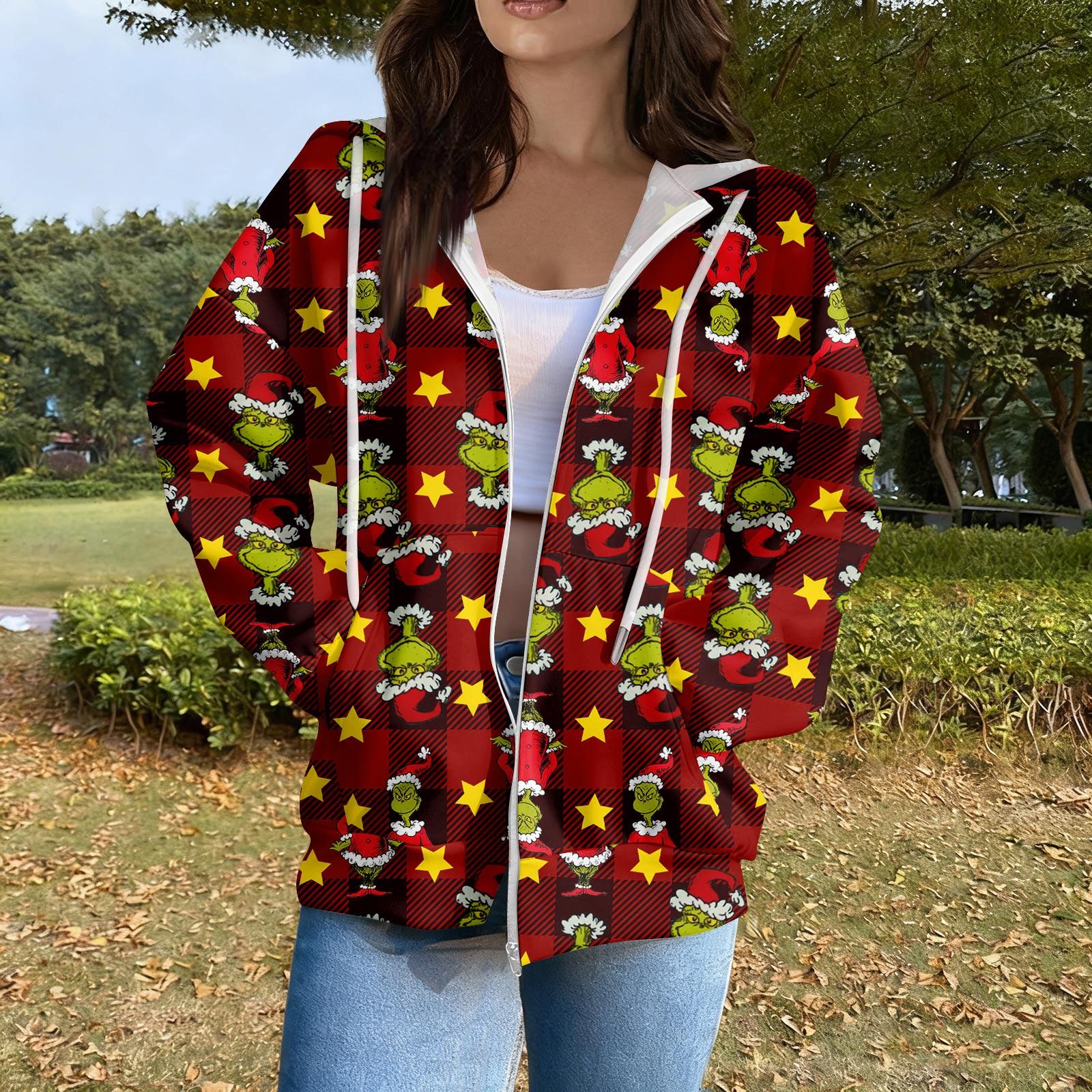 

Women s Casual Fashion Long Sleeve Zipper Printed Hooded Sweatshirt XL красный