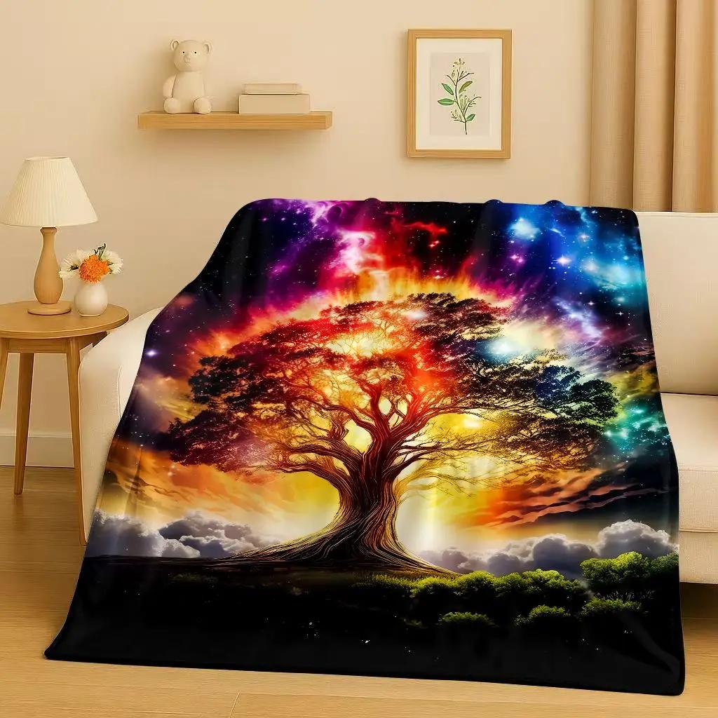 3D Retro Colorful Tree of Life Yggdrasil Celtic Rune Flannel Blanket,Ultra Soft Plush Throw for Home Bedroom Bed Sofa Cover Kids
