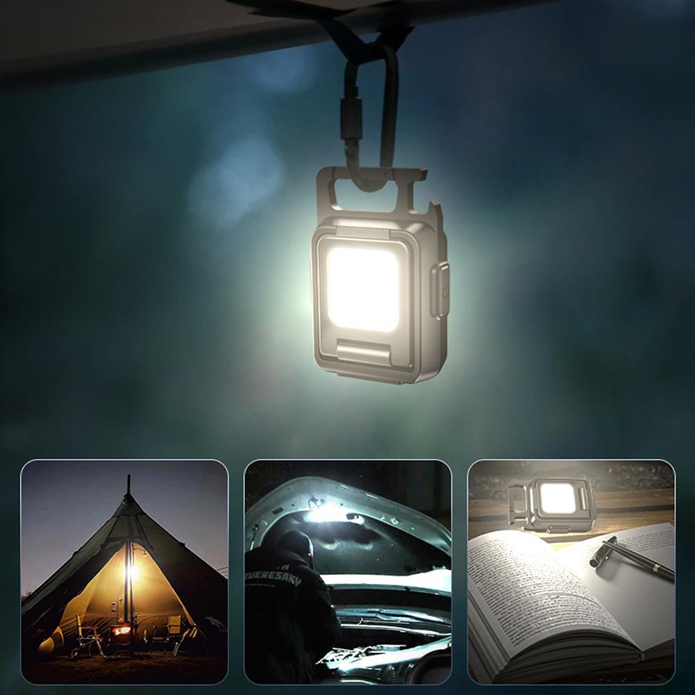 Mini Multifunctional LED Flashlight Keychain Light Double COB Lights USB RechargeableWork Light Emergency Portable Light Camping