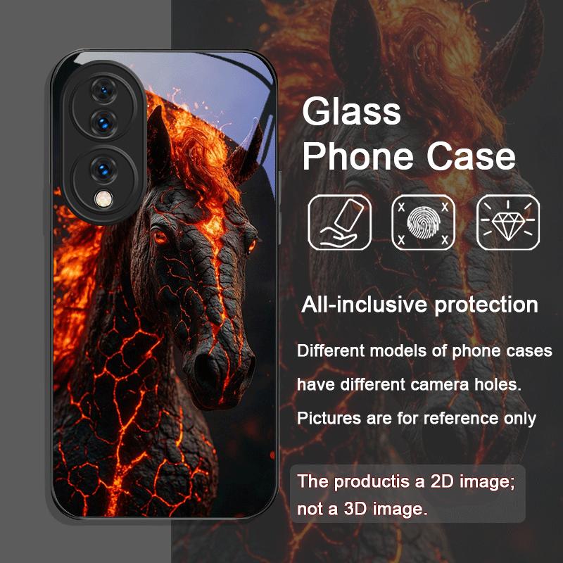 Creative Flame Black Horse Pattern Tempered Glass Phone Case for Redmi Note 15 Pro+ 14 13 12 11T PRO 10 Lite 15C 14C 13C Covers