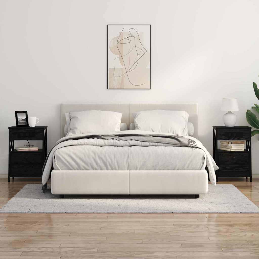 Nightstand Set of 2 Black Oak Effect 40 X 31 X 60 Cm