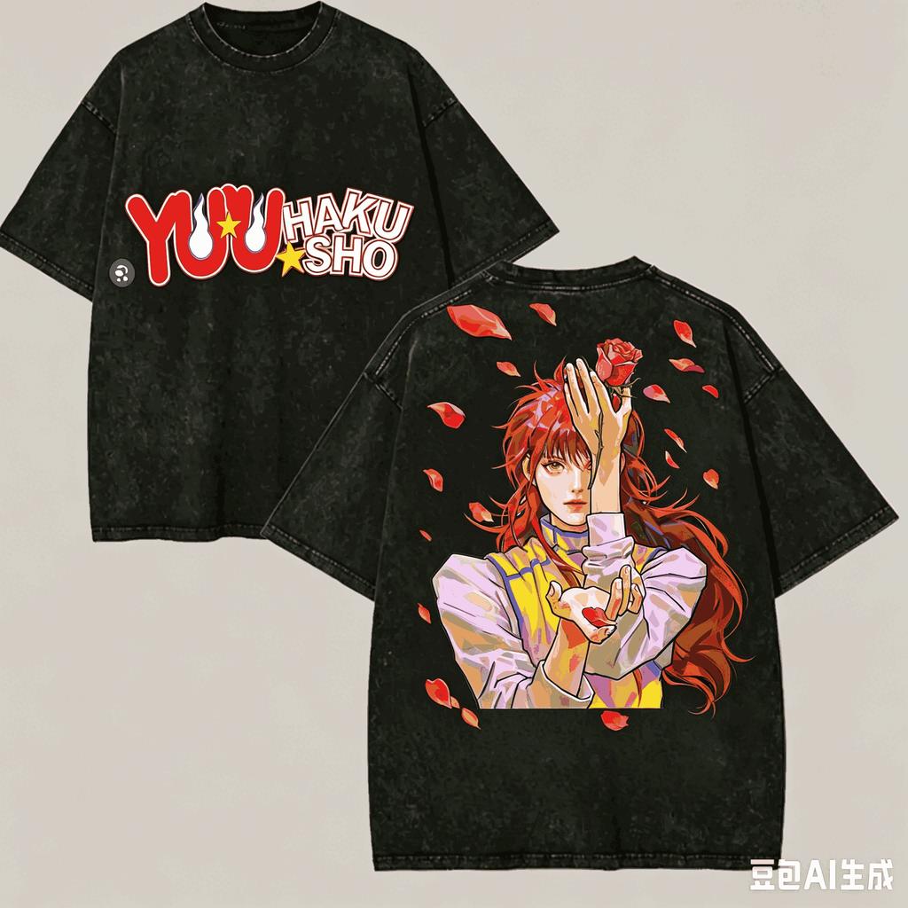 YuYu Hakusho Washed T-shirt Anime Lover Harajuku New Model Oversized Vintage Loose Streetwear Classic Unisex High Quality Soft