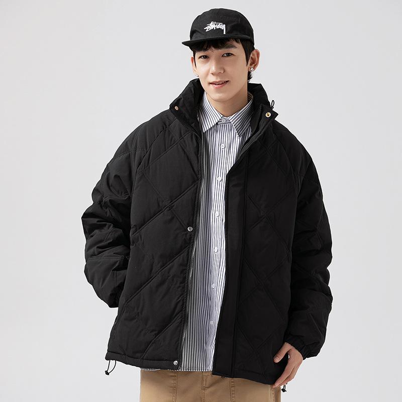 Winter trendy brand rhombus stand-up collar tooling white duck down jacket men's warm satchel 90 white duck down couple thick coat