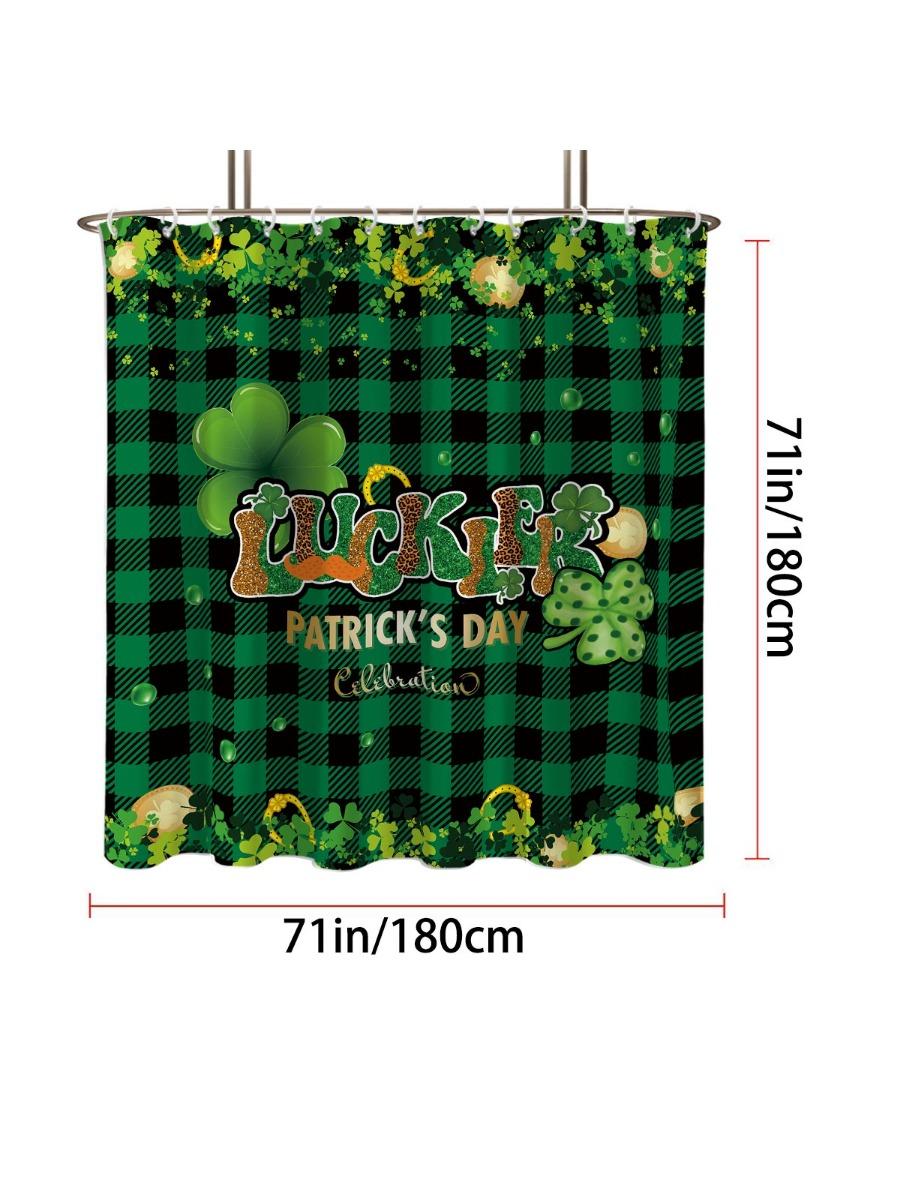 

1pc Green Clover Print Waterproof Shower Bathe Partition Curtain Multi Size Privacy Protection with 12 Hooks Easy Installation 90x180cm