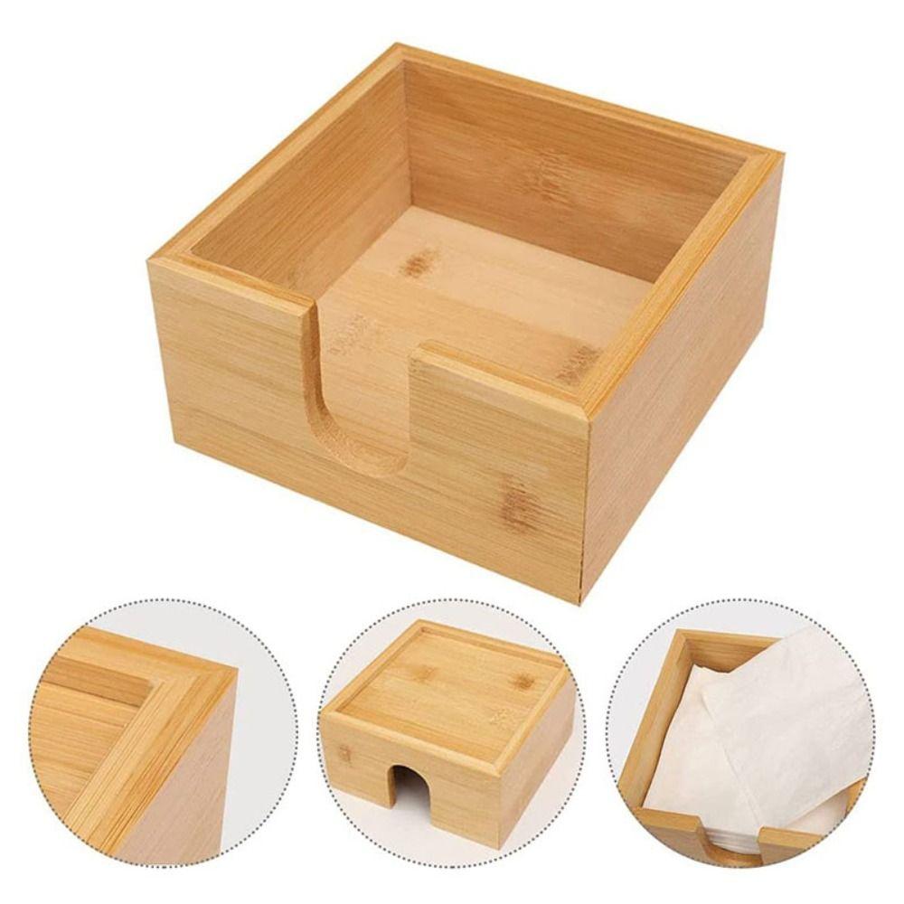 Decorative Table Paper Holder Square Napkin Holder Multi-function Bamboo Tissue Box  Restaurant