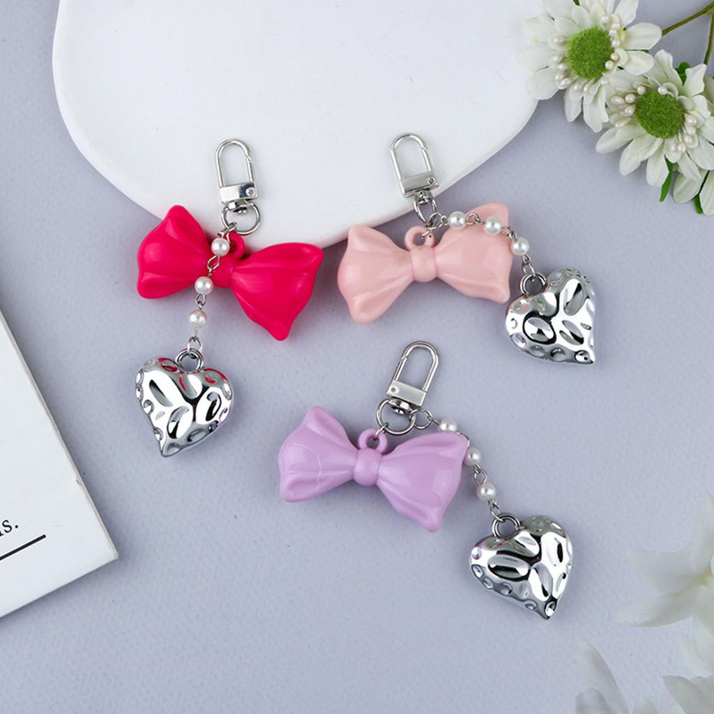 Chic Ripple Heart Bow Keychain Accessory Heart Wave Bowknot Keychain Pendant Elegant Keyrings for Daily and Party Use