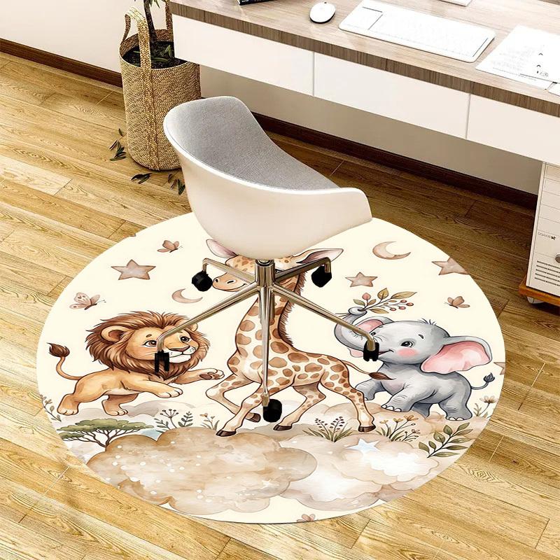 1PC Giraffe Elephant Non-Slip Floor Round carpet, Office, family, bedroom, Large Area Rug Indoor Rugs, Vibrant Colors-Z0497