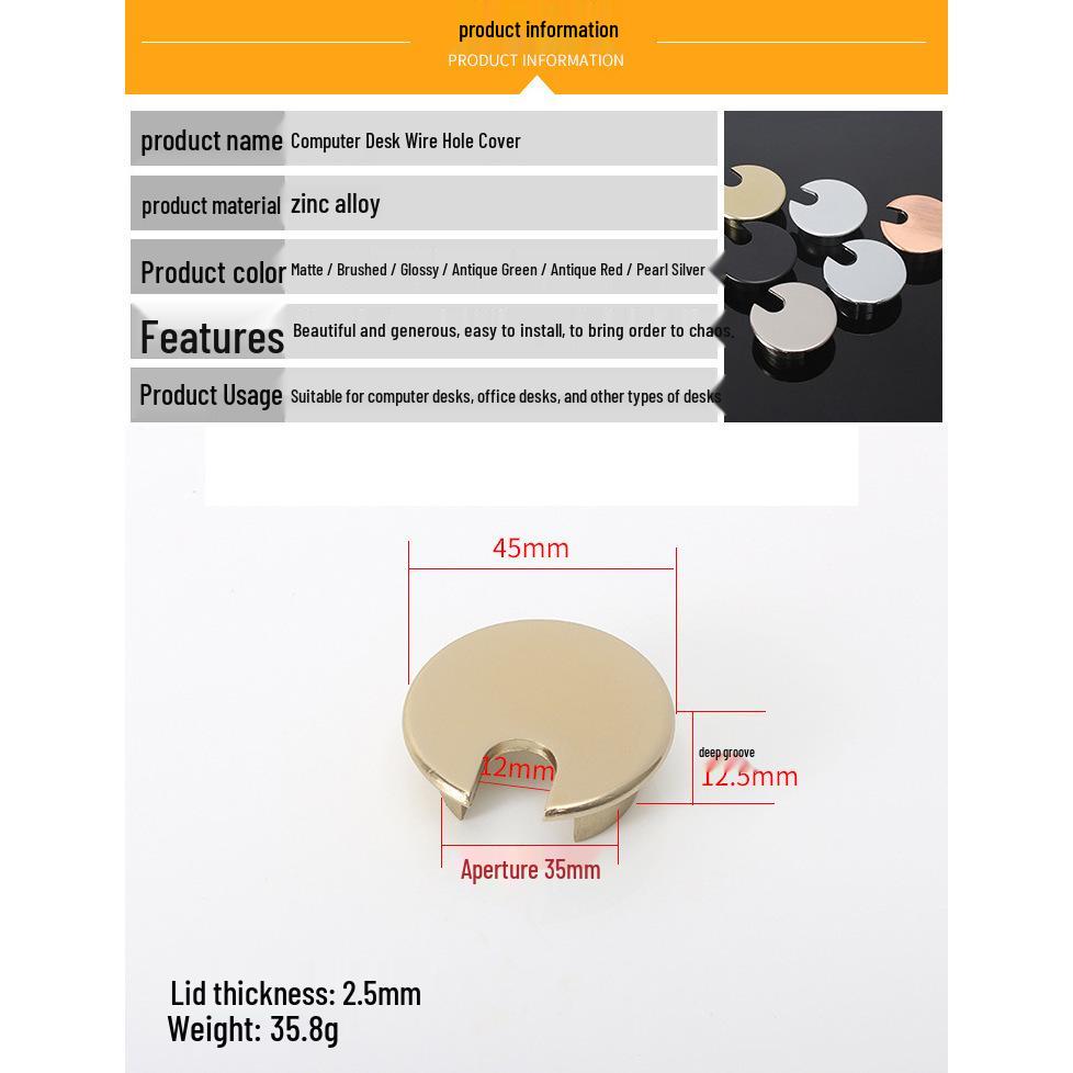 Premium Zinc Alloy Round Wire Grommet Box for Desks and Cabinets Polished