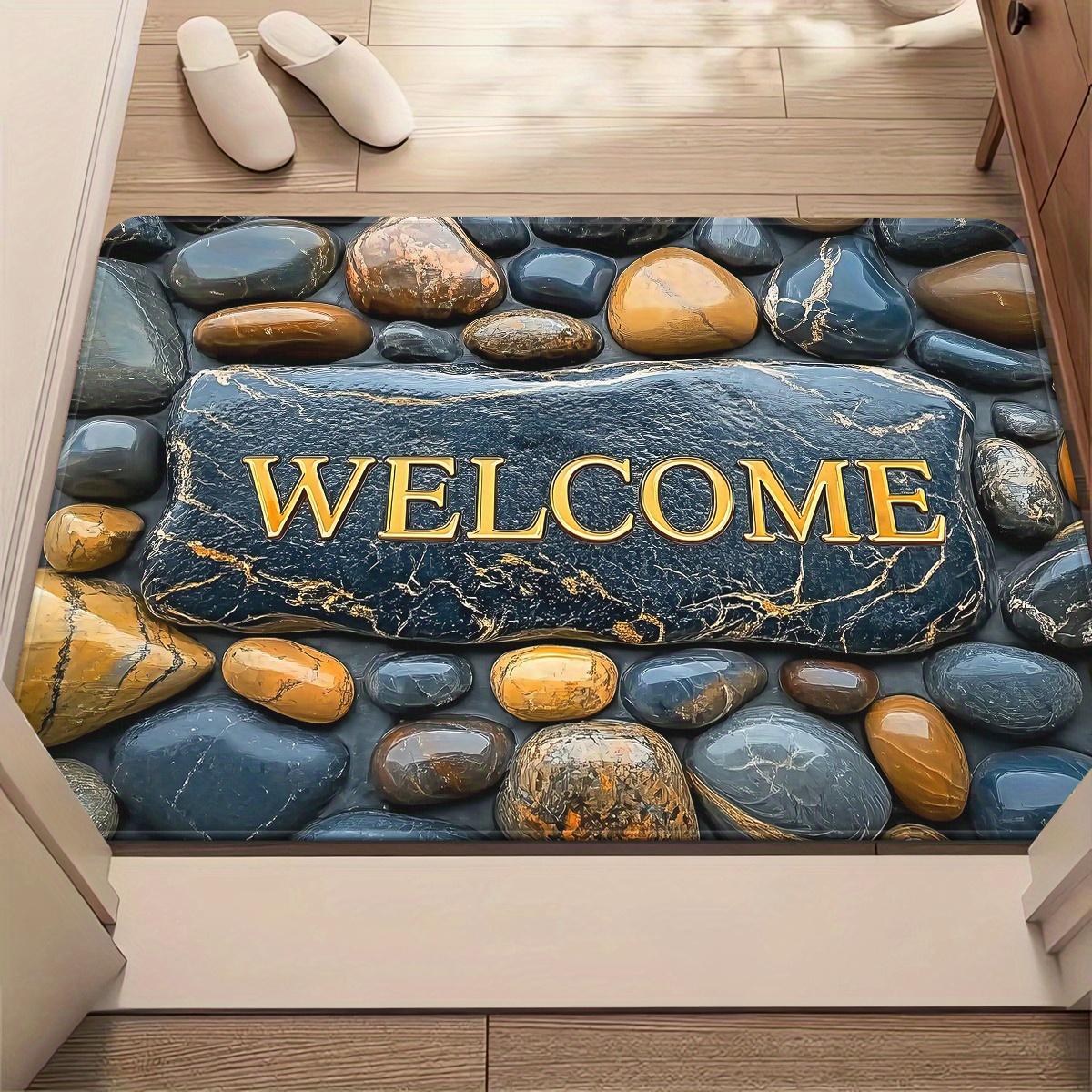 

1pc 3D Pebble Welcome Doormat Non-Slip Absorbent Microfiber Rug for Bathroom Bedroom Living Room Entryway 40x60cm