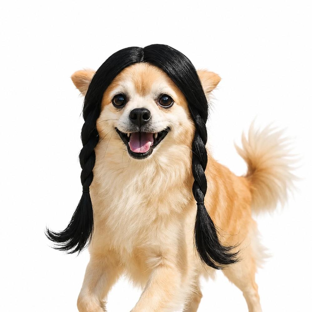 Black Twin Tails Pet Costume Wig Brown Curly Pet Hairpiece Funny Dog Wig  Festival Dress-Up