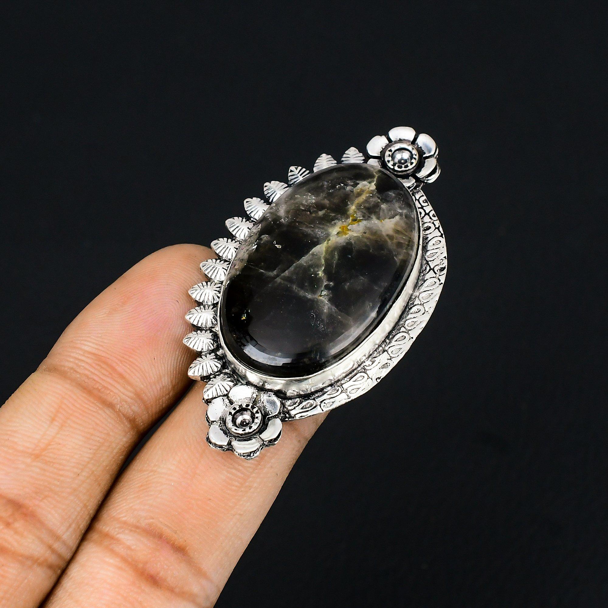 Sisters Day Deal Oval Fume Agate Stone Flower Ring Jewelry Sterling Silver US 7 7