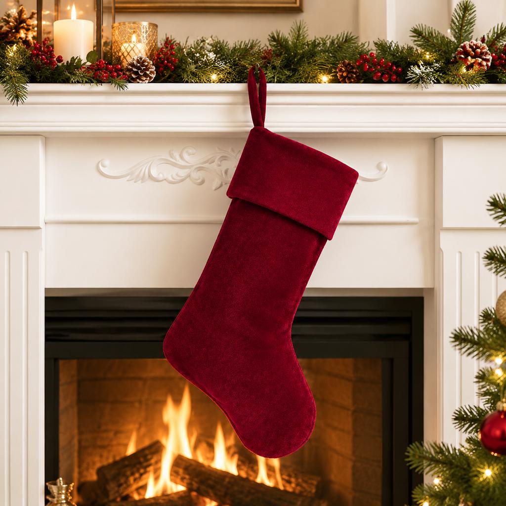 European Style Velvet Christmas Stocking 20 Inch Holiday Decor