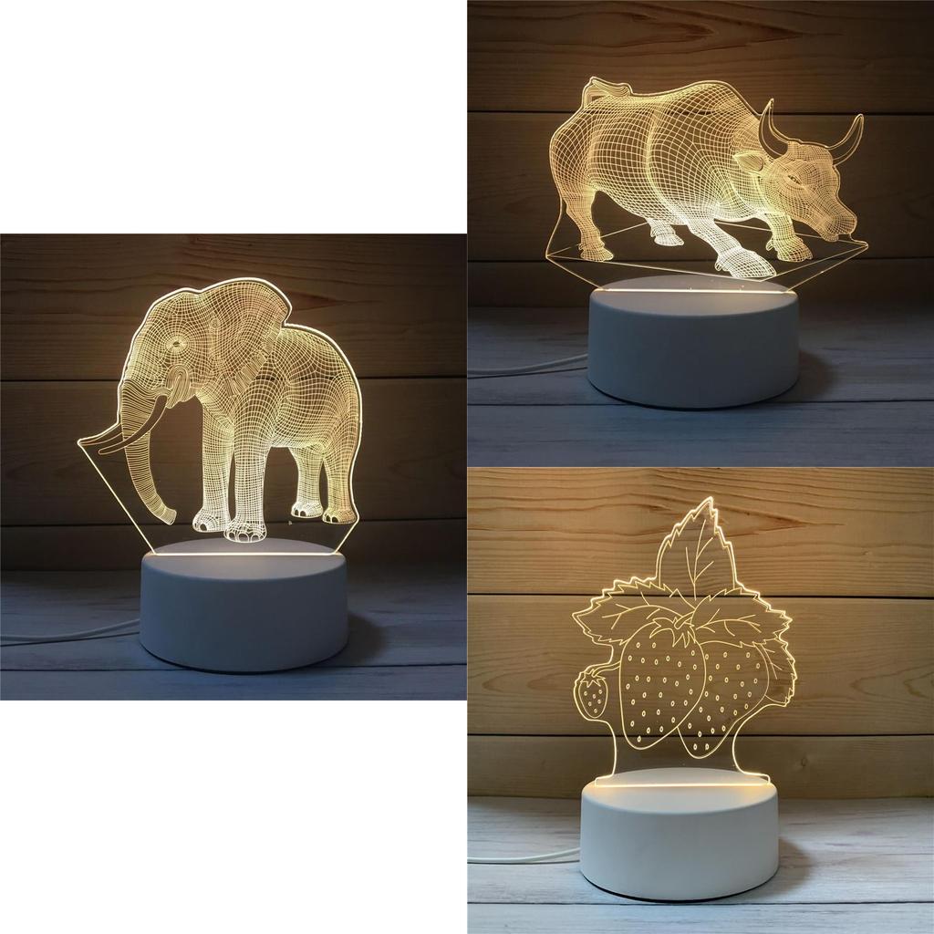 Creative 3d Elephant Cow Strawberry Satellite Earth Night Light Acrylic Shade Usb Power Supply