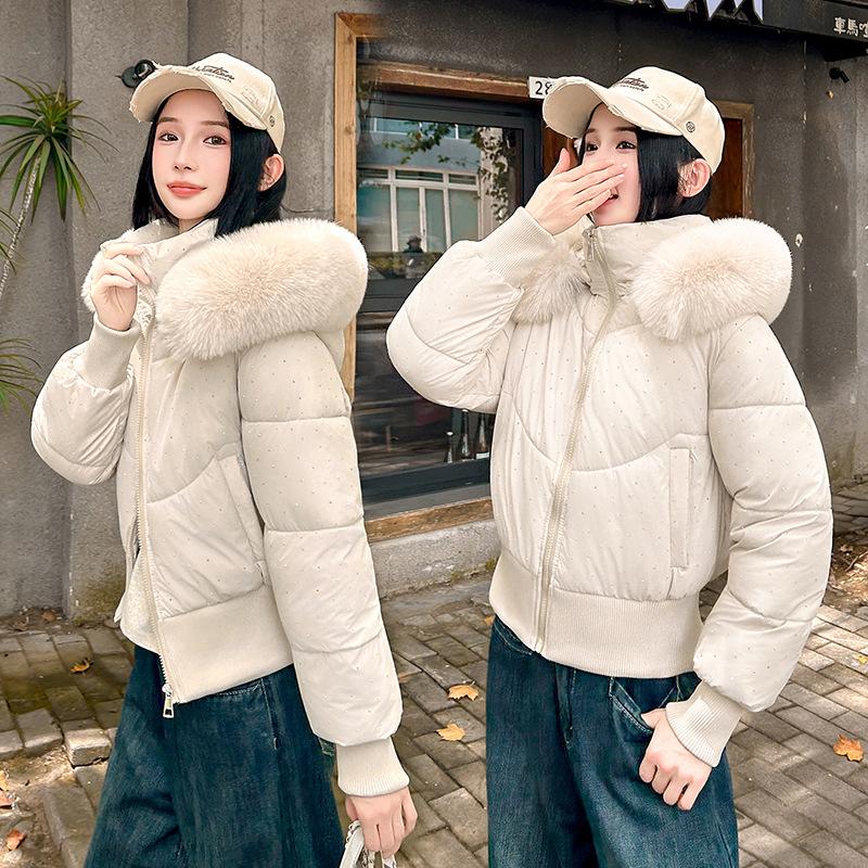 Removable hat high waist big fur collar hooded short cotton-padded jacket women's winter new cotton-padded jacket thin jacket jacket