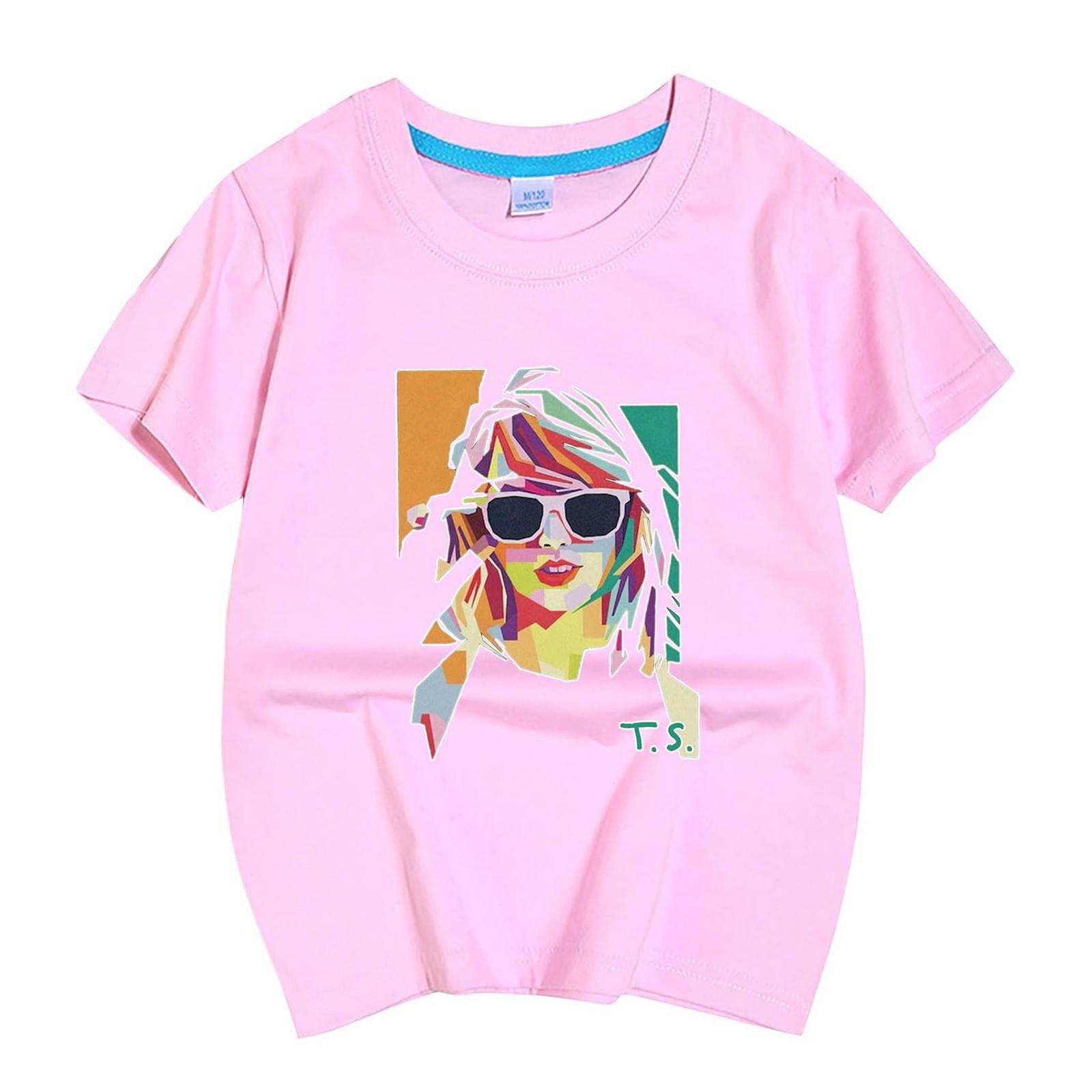 

Дитячі топи, вільні футболки з короткими рукавами та круглим вирізом для хлопчиків і дівчаток 130 світло-рожевий колір