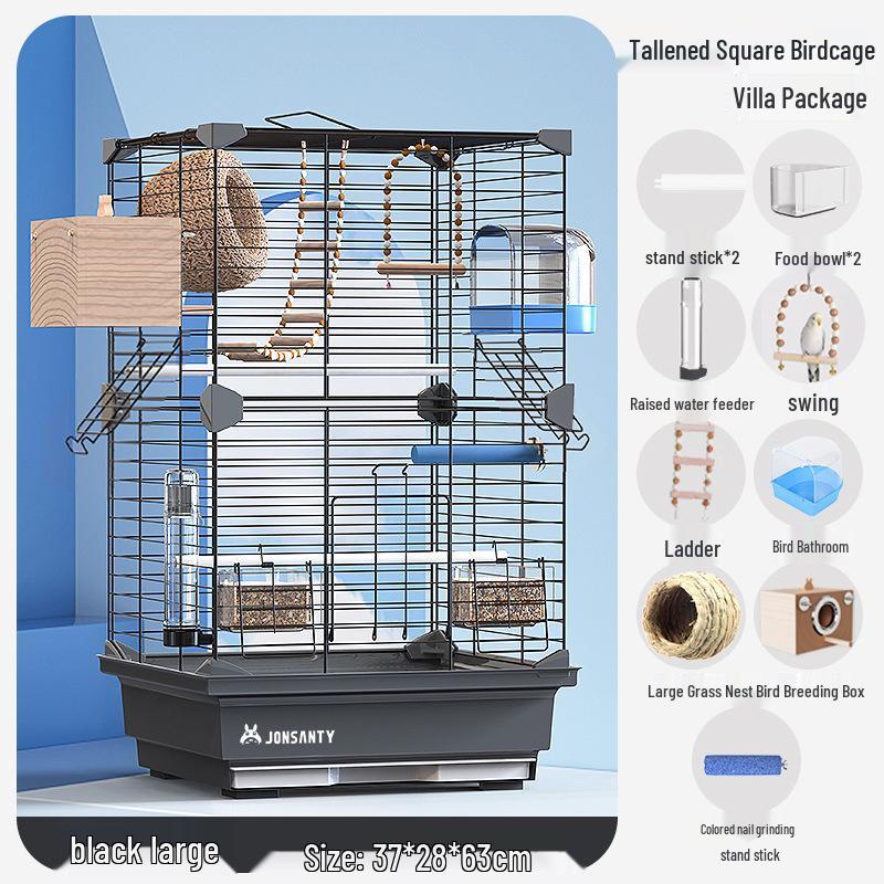 Großer Acryl-Vogelkäfig für Papageien, Nymphensittiche & Wellensittiche - Transparente Vorderseite mit Metallrahmen