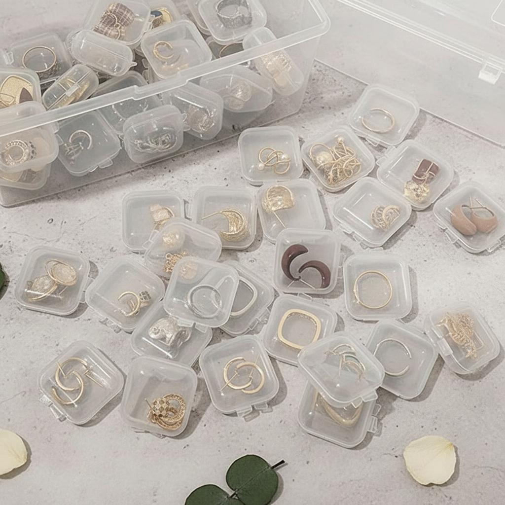 Wholesale Mini Square Storage Box Transparent Plastic Flip Cover Small Case Pill Jewelry Earrings Dustof Storage Pack Boxes