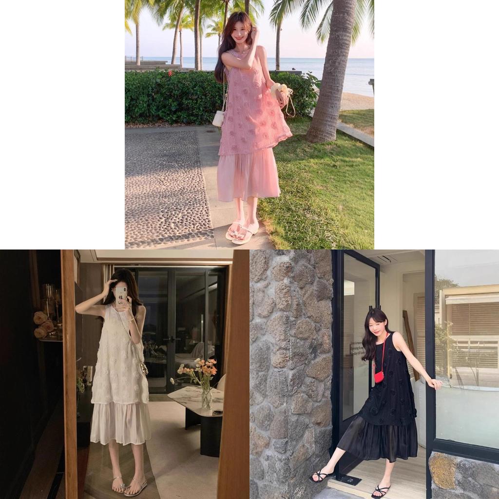 French Elegance Floral Embroidered Sleeveless Dress For Summer Casual Wear
