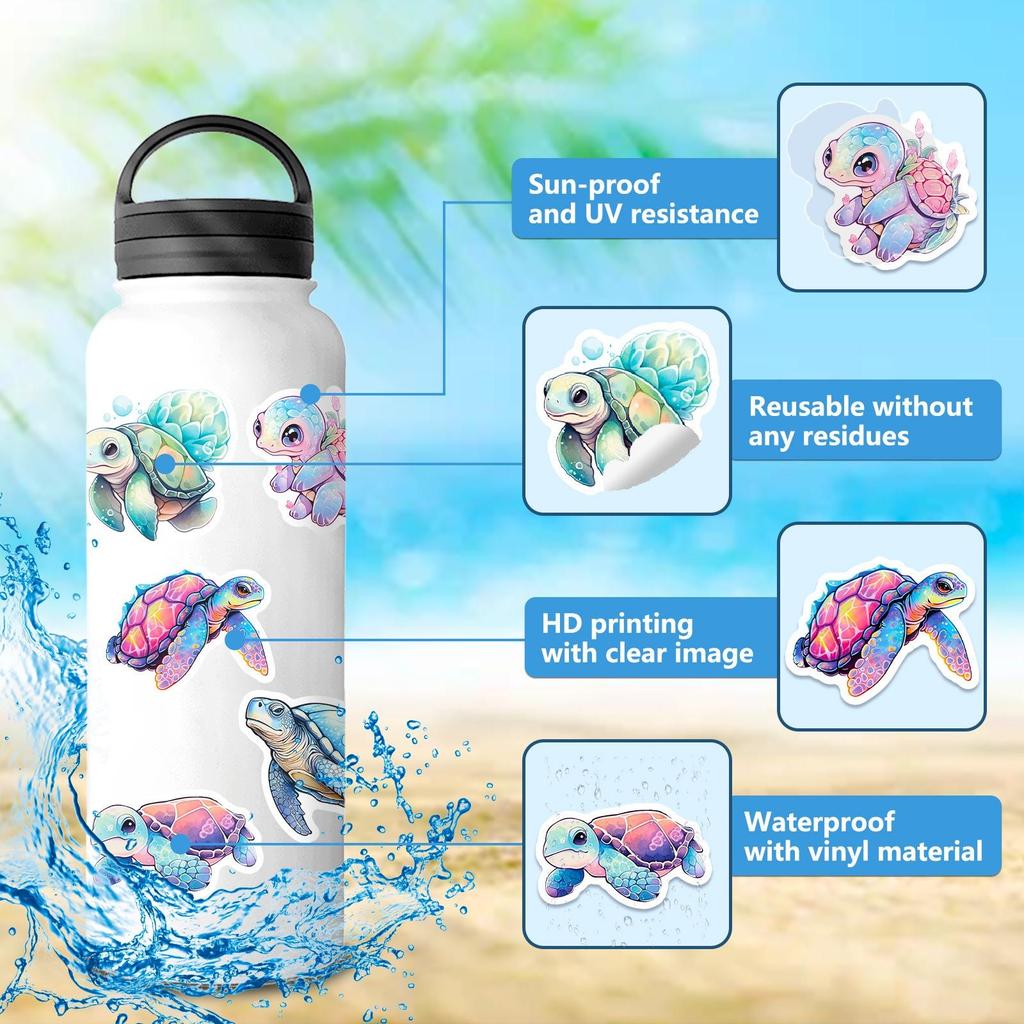 10/50pcs Colorful Cute Sea Turtle Stickers Turtle Marine Animal Graffiti Stickers for DIY Luggage Laptop Skateboard Motorcycle Bicycle Stickers